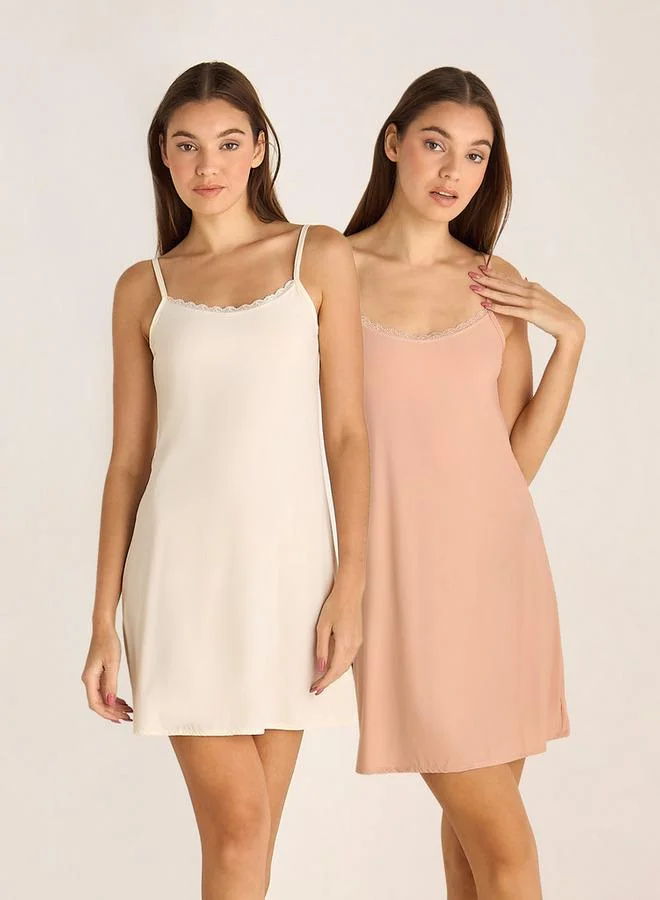 Splash FAV Set of 2 - Short Slip Dress Sleeveless Lace Trim